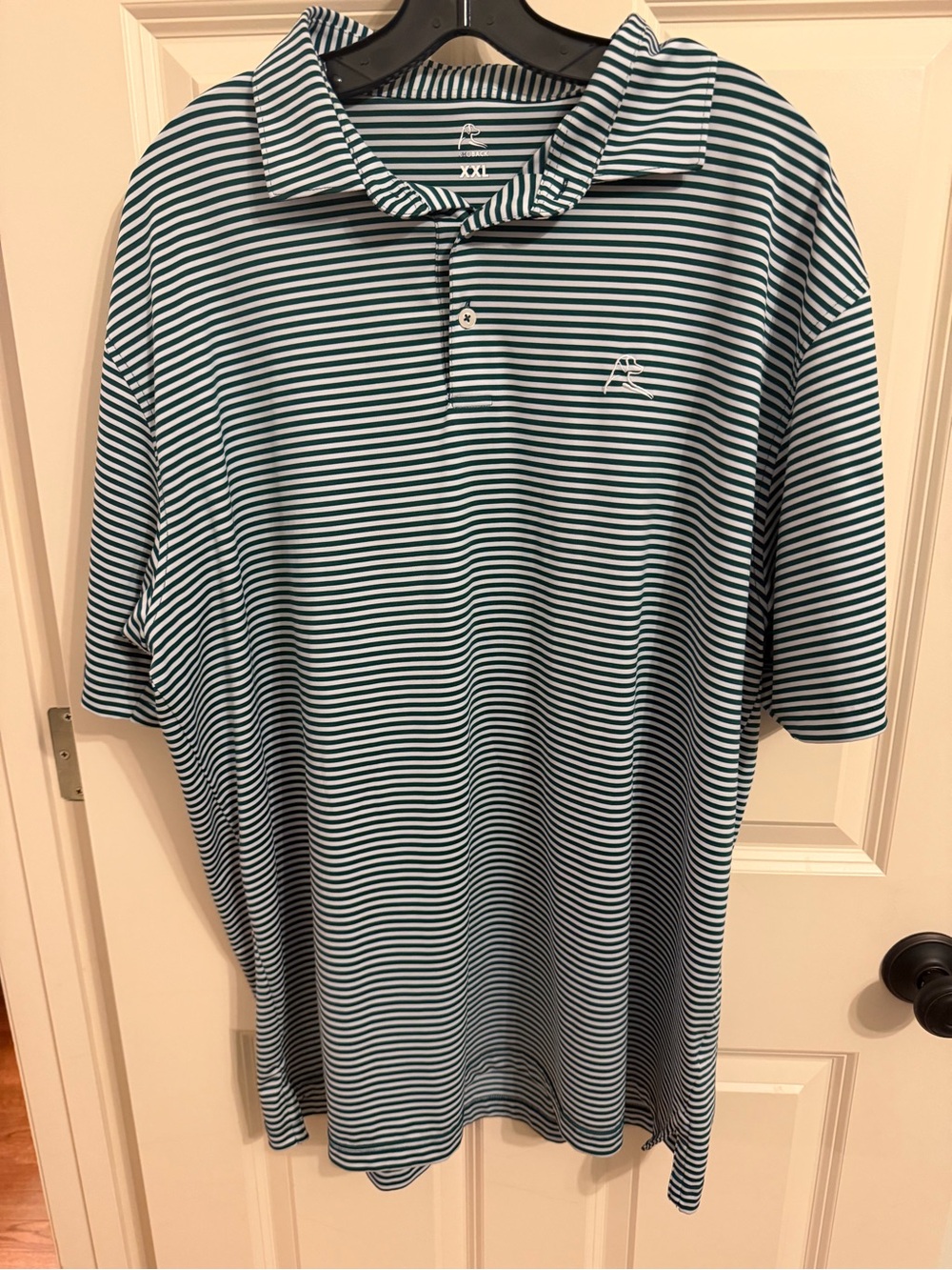 Rhoback Men's Green and White Striped Polo